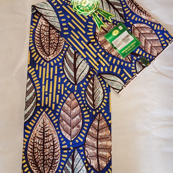 Veritable Real Wax Mix Of Gold, Blue, Brown & Green African Fabric for Party Dress
