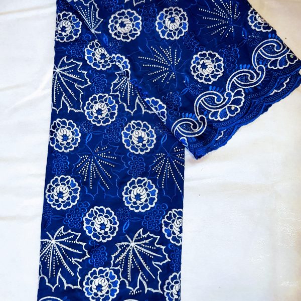 Voile lace Royal blue & silver Fabric