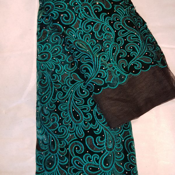 Velvet Net Lace Blue & Black African Fabric