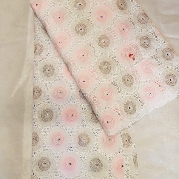 Swiss Voile Lace White, Grey & Pink African Fabric for Party Dress