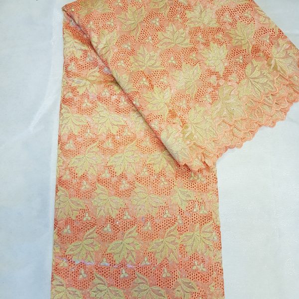 Organza Lace Peach With Gold African Fabric for Party Dress
