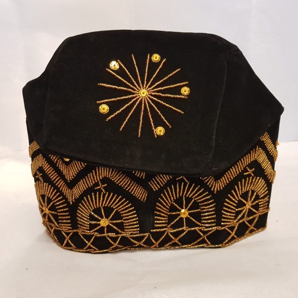 Black Men Designer Cap with golden pattern